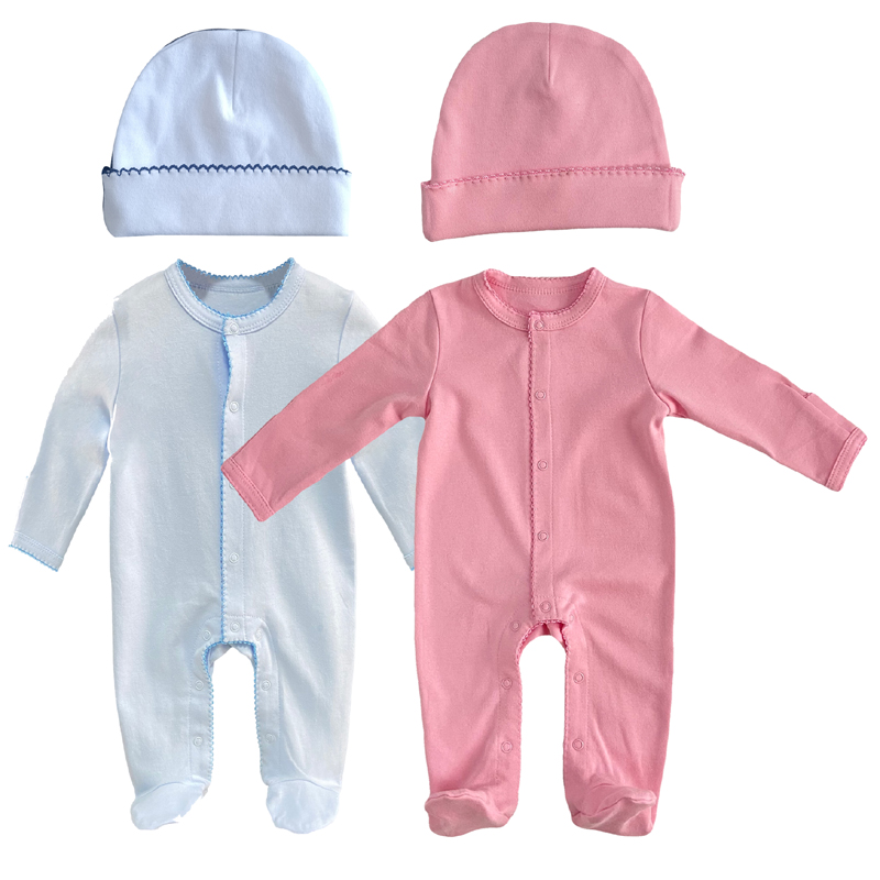 Mukautettu orgaaninen puuvilla Picot Trim Footie Swaddle Set