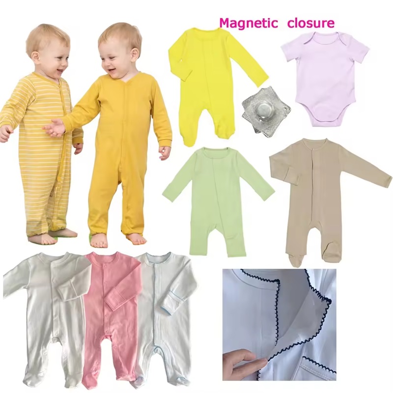 Räätälöity 100% puuvilla vauva magneettinen Snap Onesie